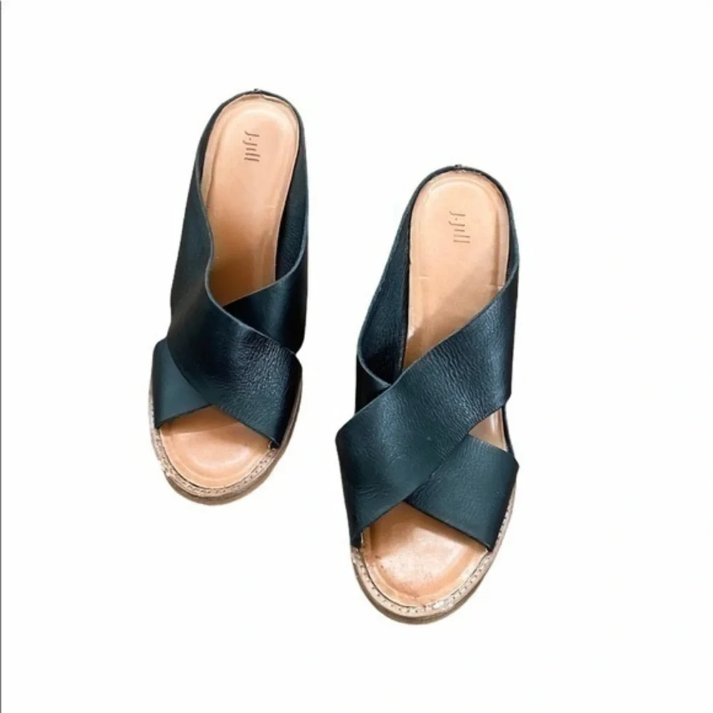 J. Jill Black‎ Leather Criss Cross Strap Wedge Sandals